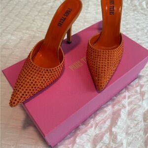 Paris Texas Orange Crystal-Studded Pointed Mule